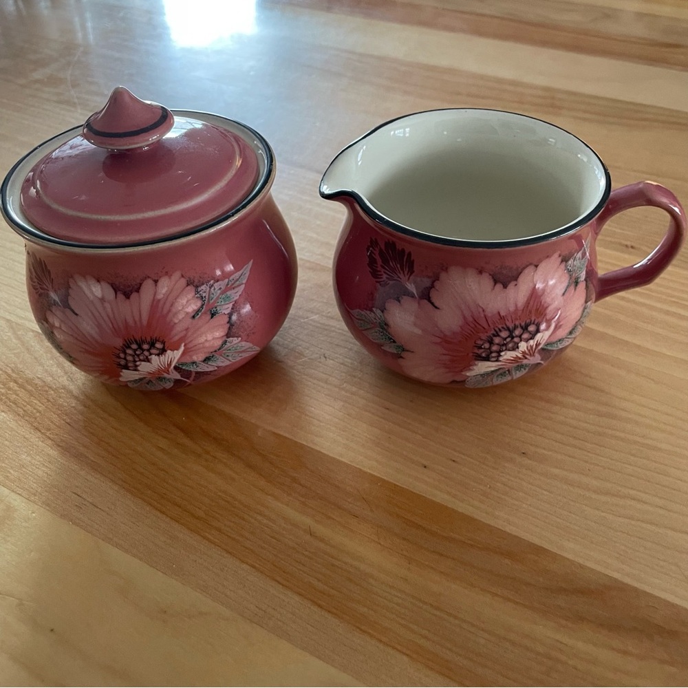 Floral Pink Sugar Bowl and Creamer Set